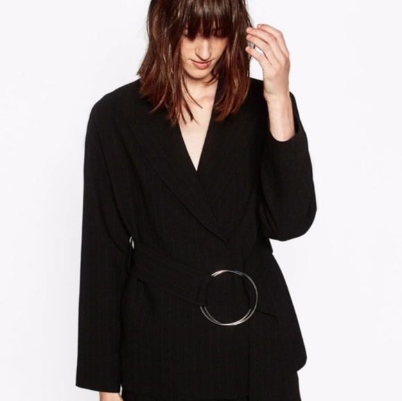 Zara Woman Studio Belted Pinstripe Blazer - Picture 3 of 7